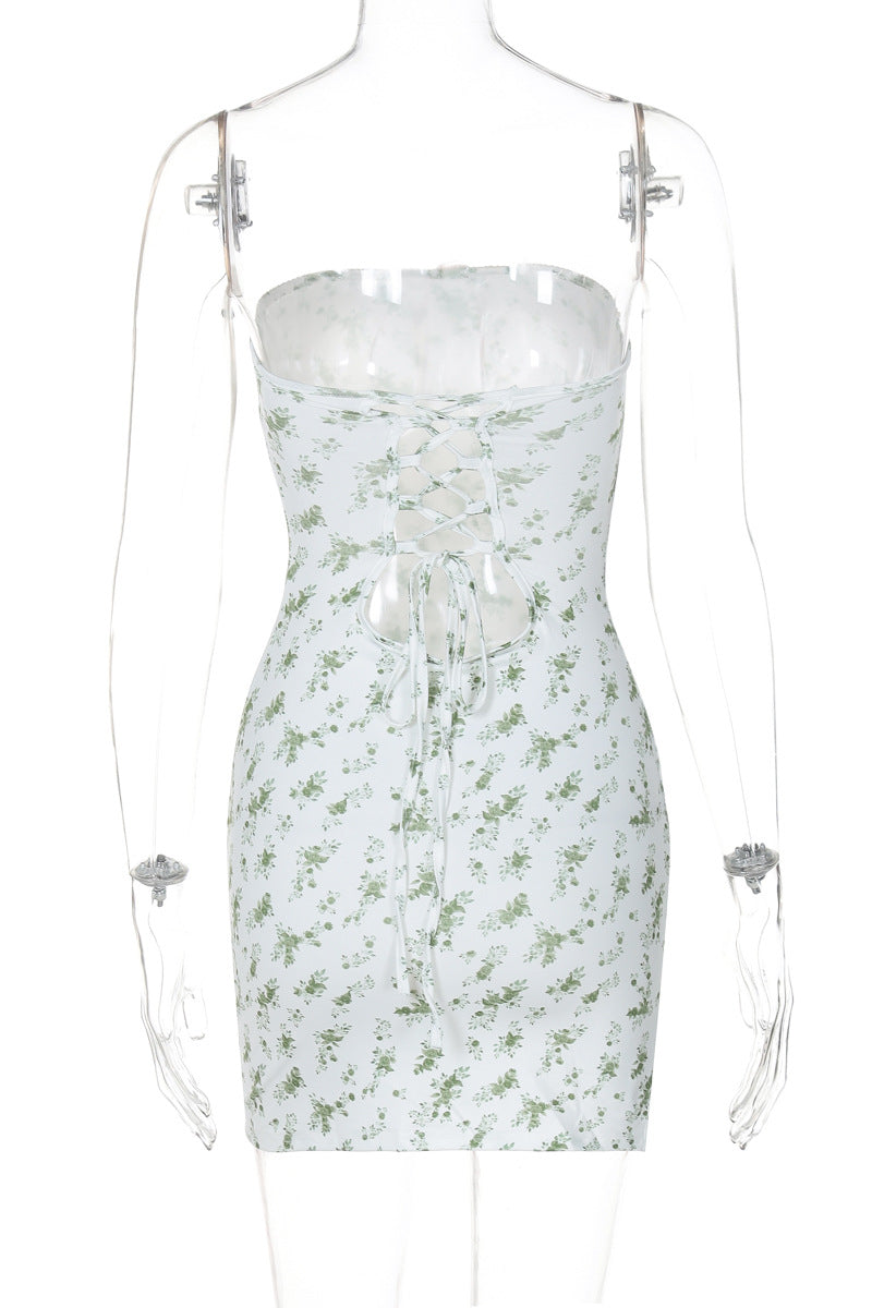 Strapless Pink Floral Print Bodycon Short Dress