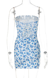 Strapless Pink Floral Print Bodycon Short Dress