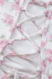 Strapless Pink Floral Print Bodycon Short Dress