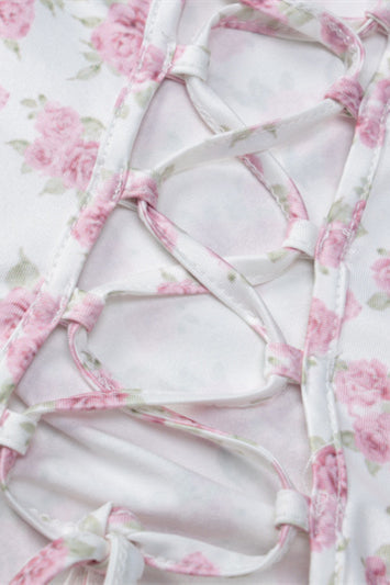Strapless Pink Floral Print Bodycon Short Dress