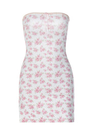 Strapless Pink Floral Print Bodycon Short Dress