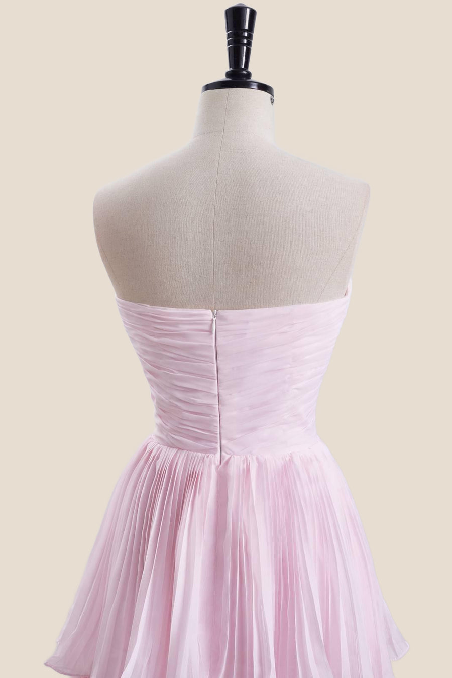 Strapless Pink Pleated Tiered Long Party Dress