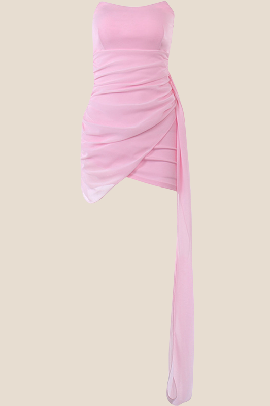 Strapless Pink Ruched Tight Short Dress