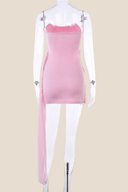 Strapless Pink Ruched Tight Short Dress