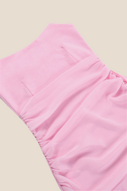 Strapless Pink Ruched Tight Short Dress