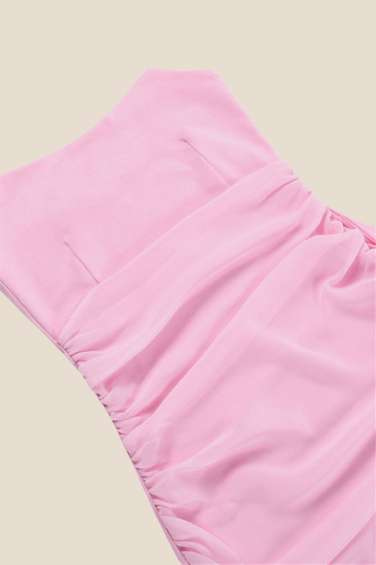 Strapless Pink Ruched Tight Short Dress