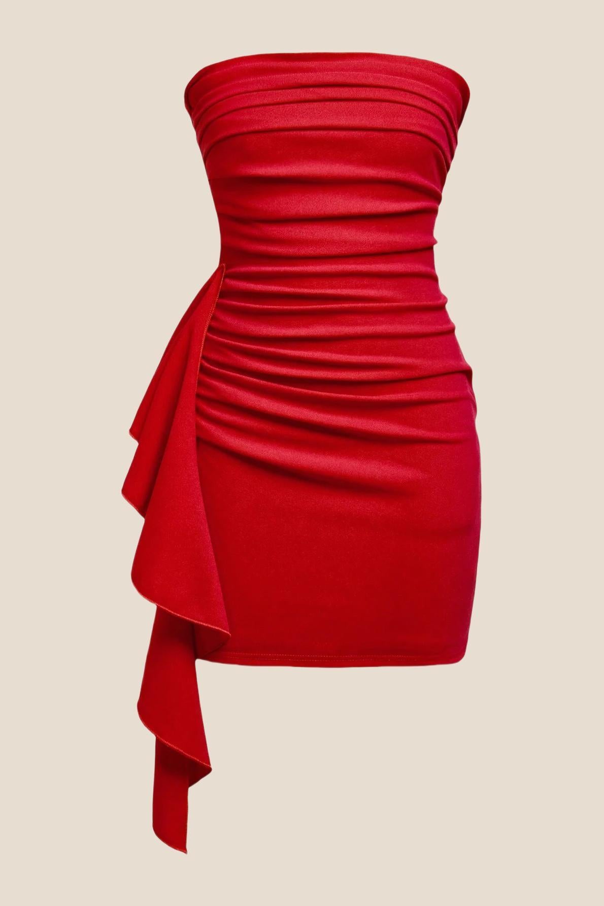 Strapless Burgundy Bodycon Short Dress with Train Ohmollydress Strapless Burgundy Bodycon Short Dress with Train Ohmollydress