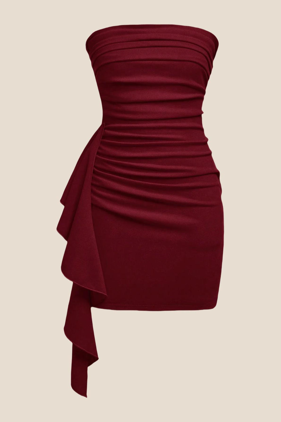 Strapless Burgundy Bodycon Short Dress with Train Ohmollydress Strapless Burgundy Bodycon Short Dress with Train Ohmollydress