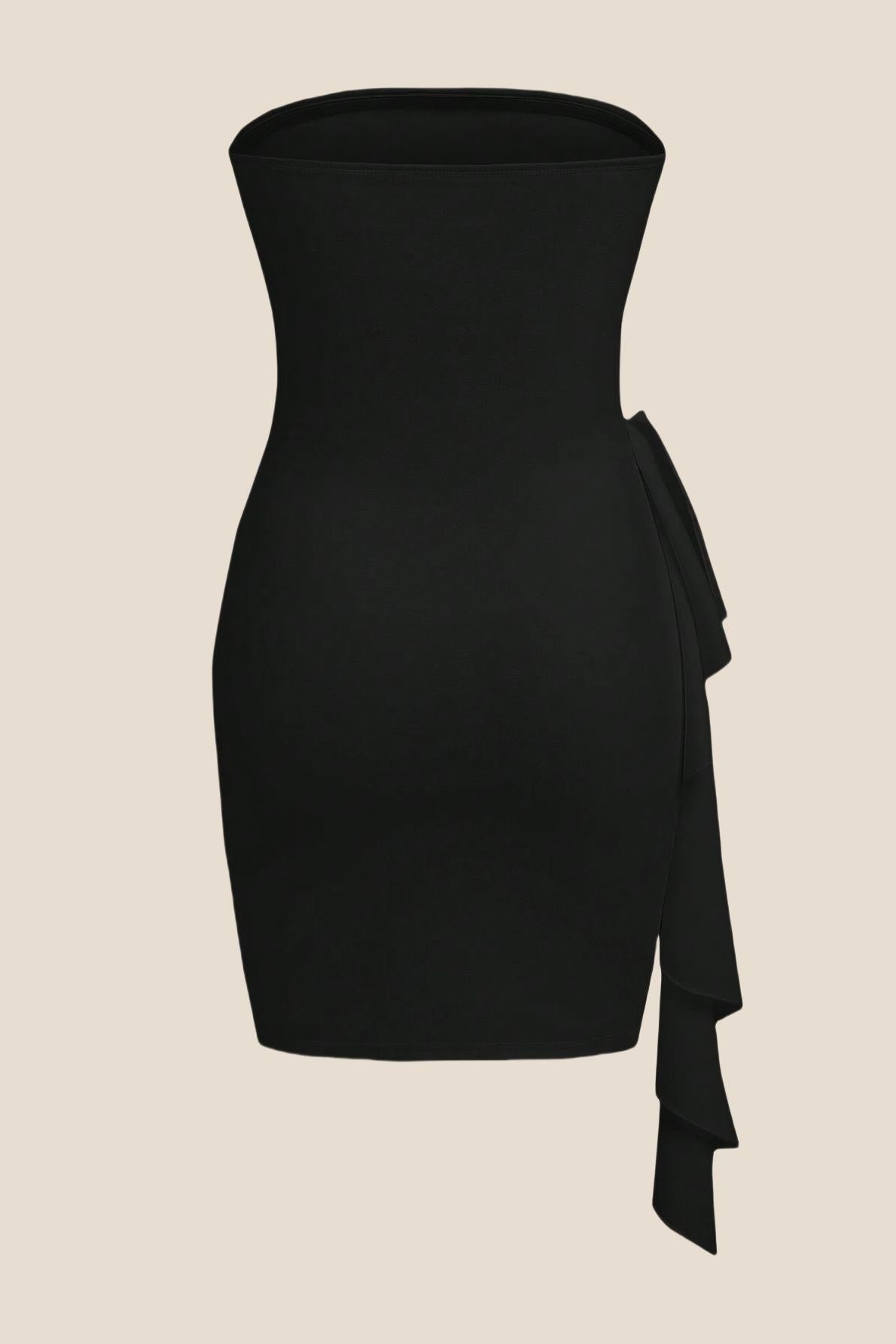 Strapless Black Bodycon Short Dress with Train – Ohmollydress
