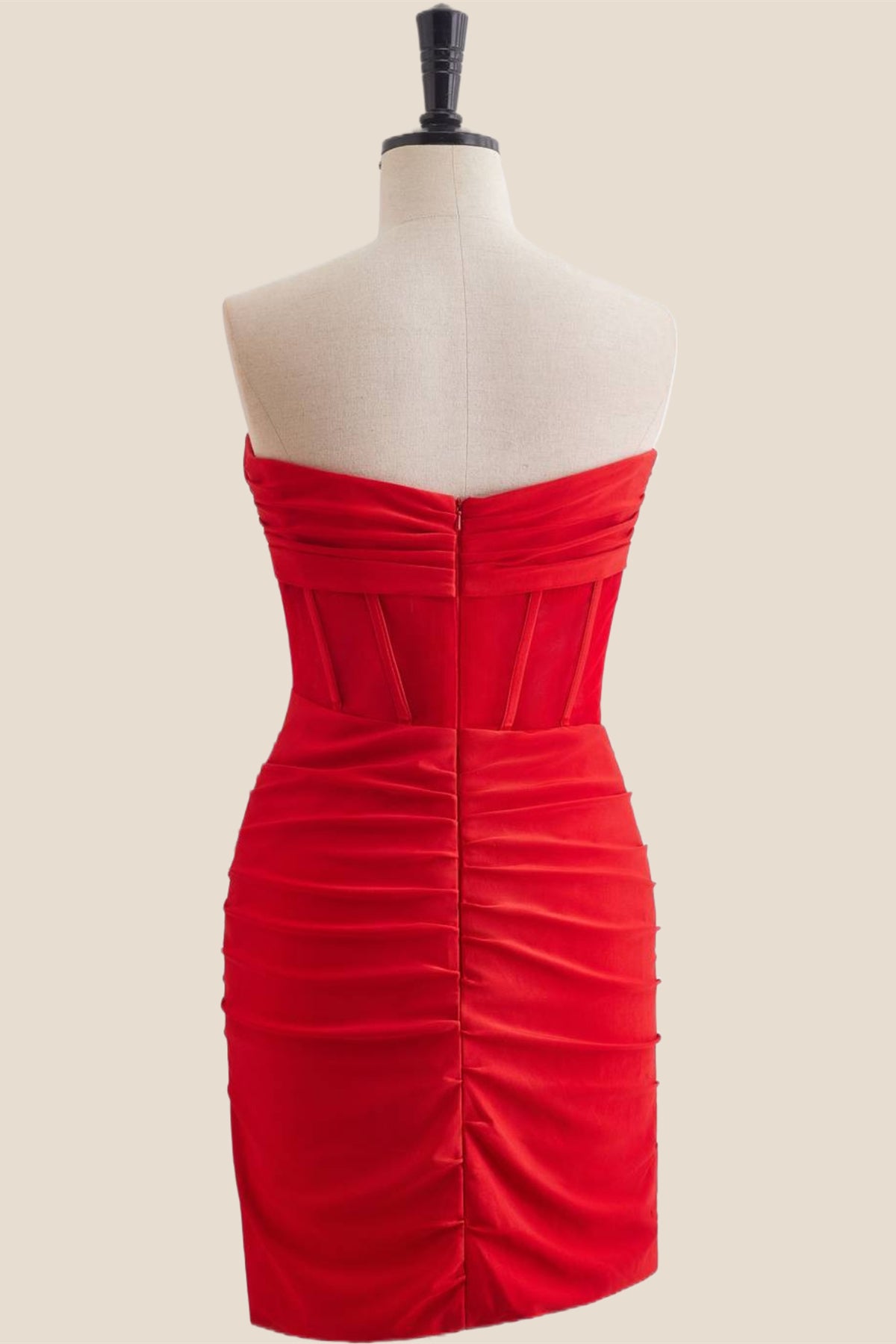 Strapless Red Ruched Bodycon Short Dress