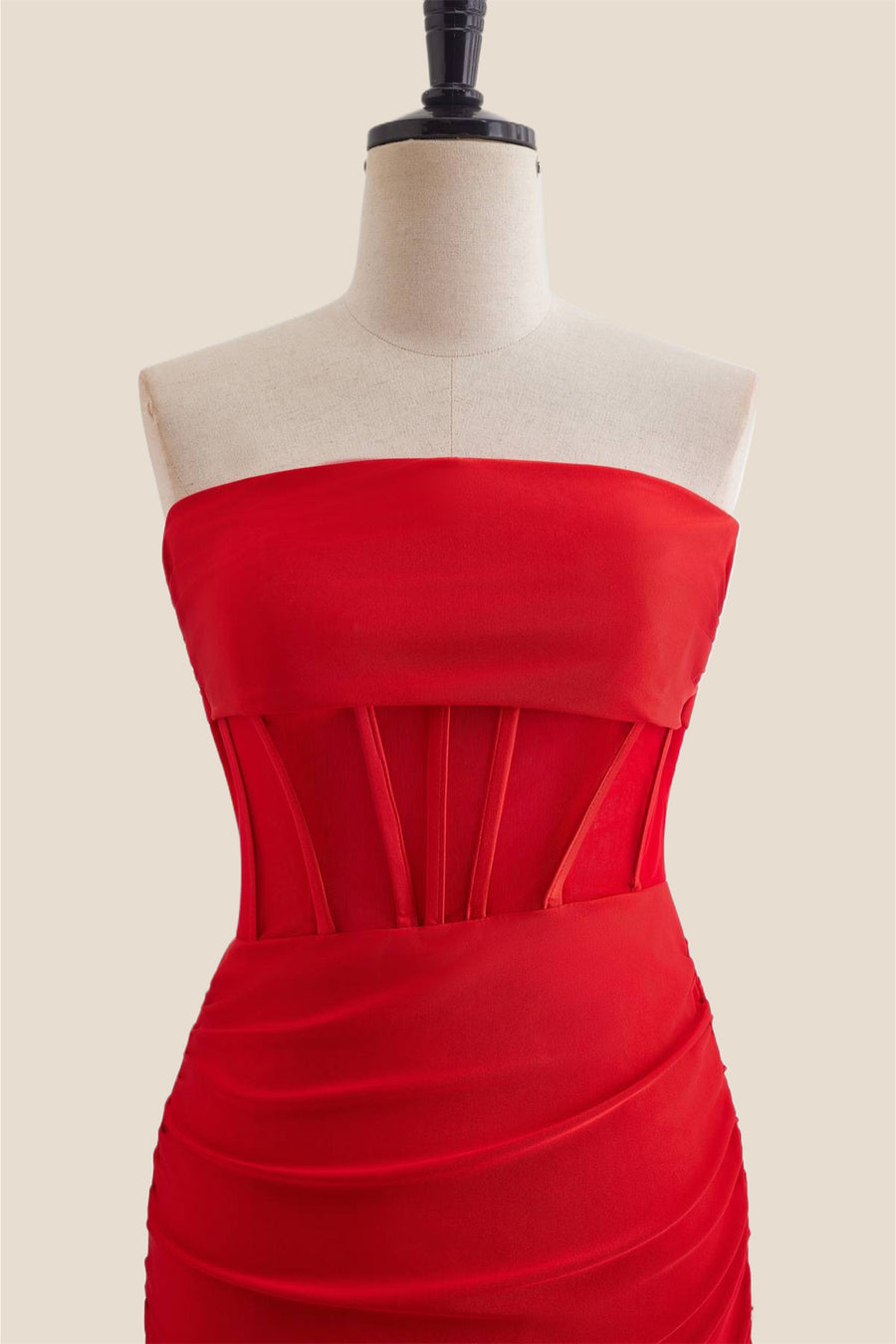 Strapless Red Ruched Bodycon Short Dress