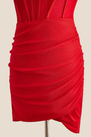 Strapless Red Ruched Bodycon Short Dress