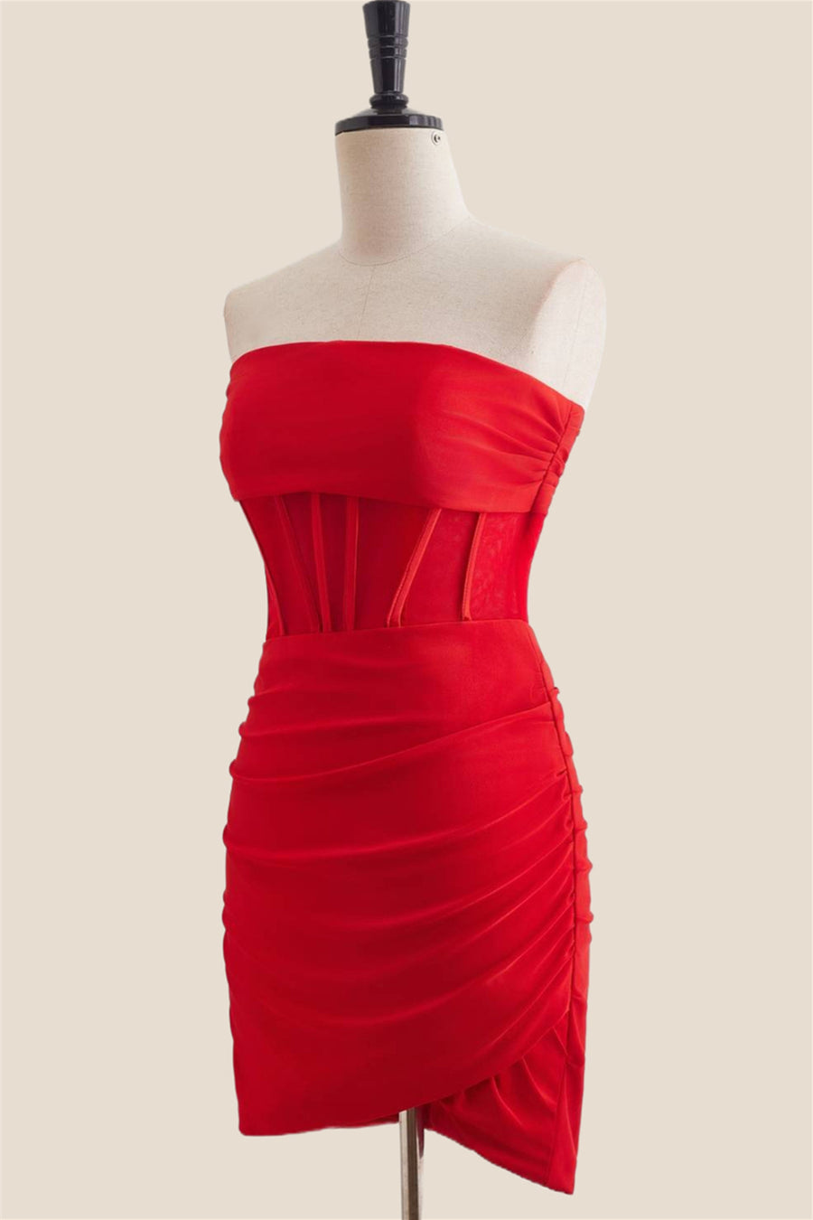 Strapless Red Ruched Bodycon Short Dress