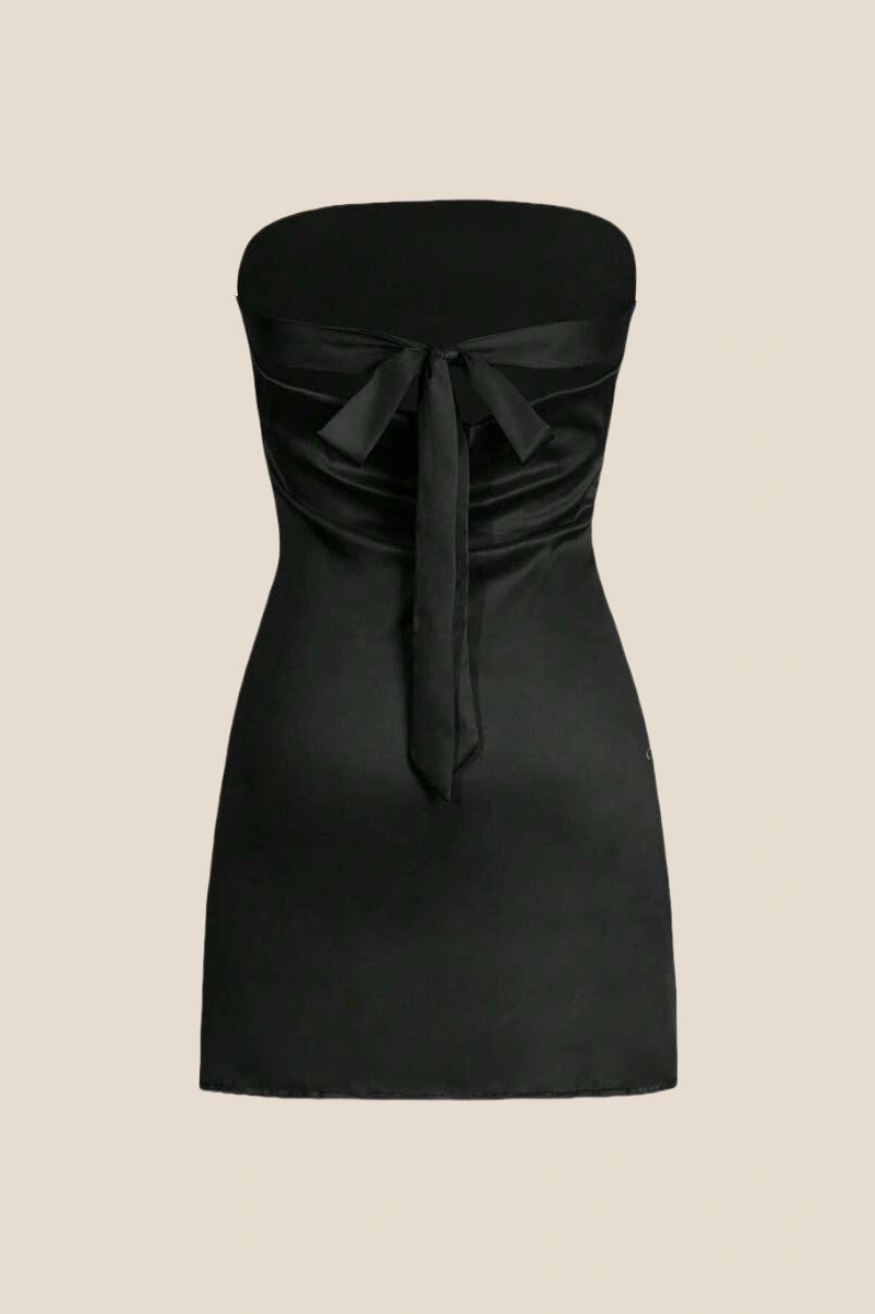 Strapless Sage Green Back Tie Short Dress
