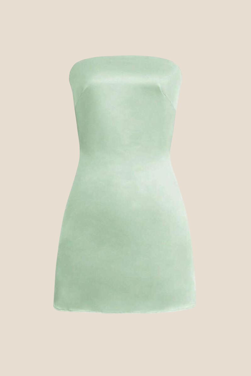 Strapless Sage Green Back Tie Short Dress