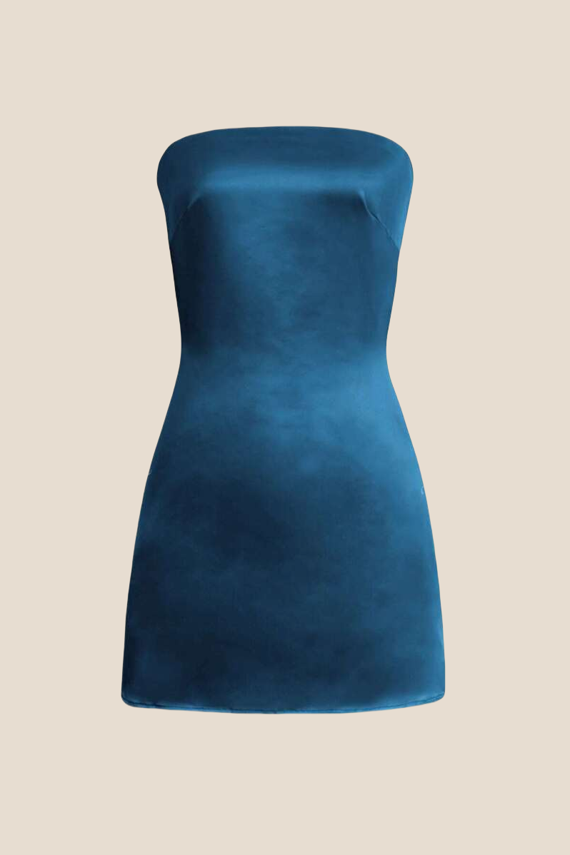 Strapless Sage Green Back Tie Short Dress