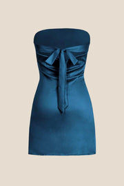 Strapless Sage Green Back Tie Short Dress