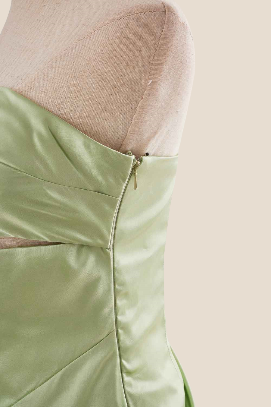 Strapless Sage Green Twist Satin Long Dress