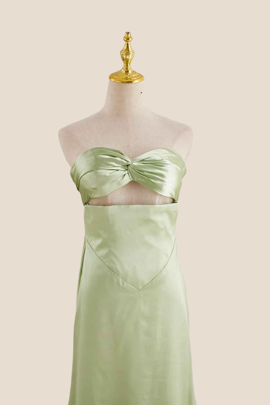 Strapless Sage Green Twist Satin Long Dress