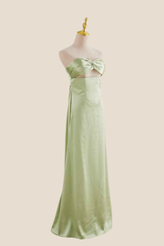 Strapless Sage Green Twist Satin Long Dress