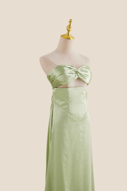 Strapless Sage Green Twist Satin Long Dress