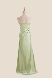 Strapless Sage Green Twist Satin Long Dress