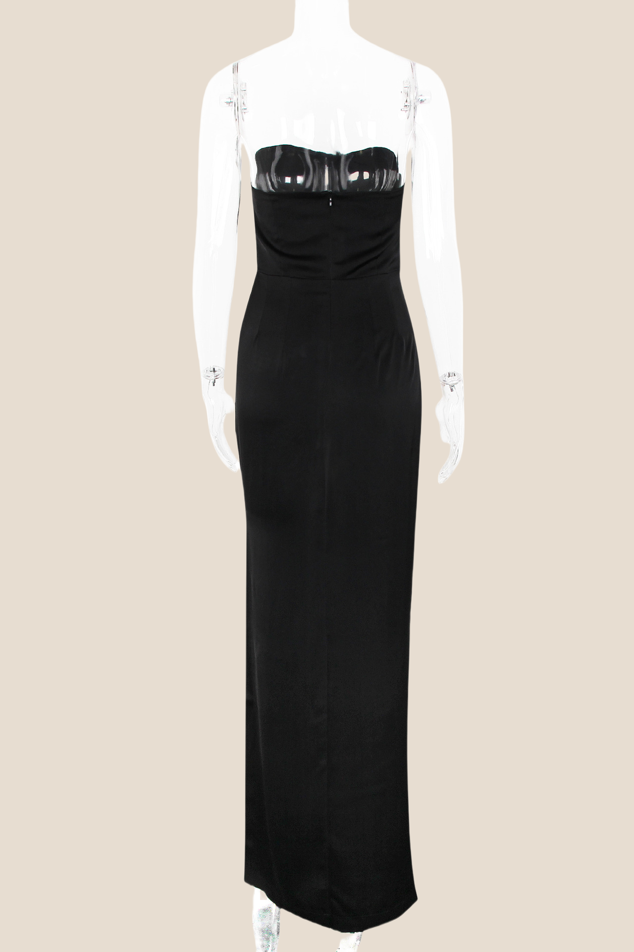 Strapless Black Ruched Long Dress with Slit