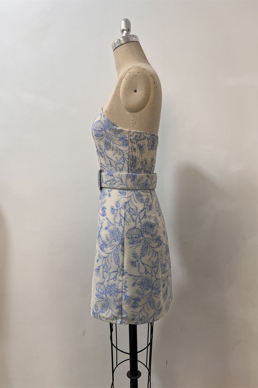 White Floral Print A-line Short Dress with Belt