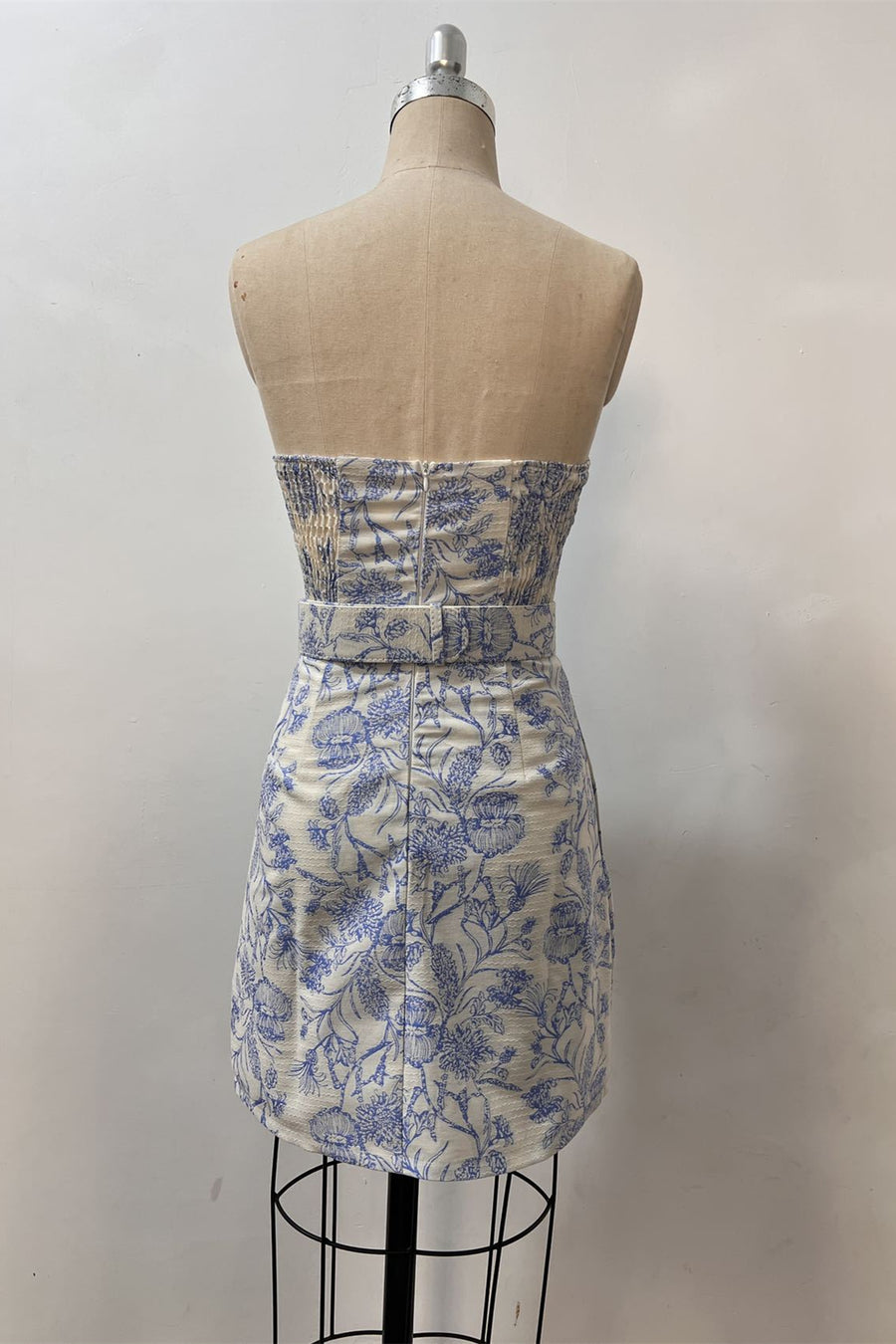 White Floral Print A-line Short Dress with Belt