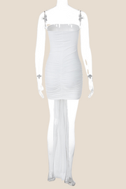 Strapless White Ruched Short Dress with Ribbon