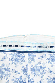 Strapless White and Blue Floral Print Summer Dress