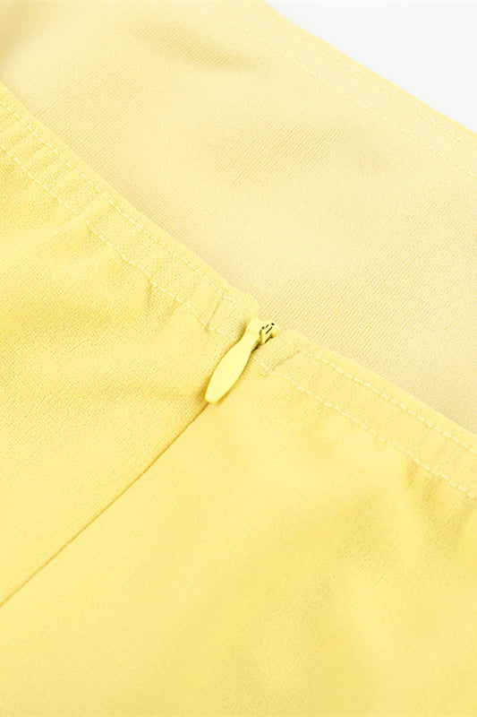 Strapless Yellow Back Tie A-line Short Dress