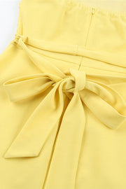 Strapless Yellow Back Tie A-line Short Dress