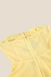 Strapless Yellow Cut-out Ruched A-line Short Dress