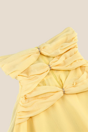 Strapless Yellow Cut-out Ruched A-line Short Dress