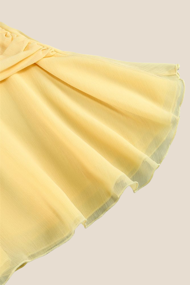 Strapless Yellow Cut-out Ruched A-line Short Dress