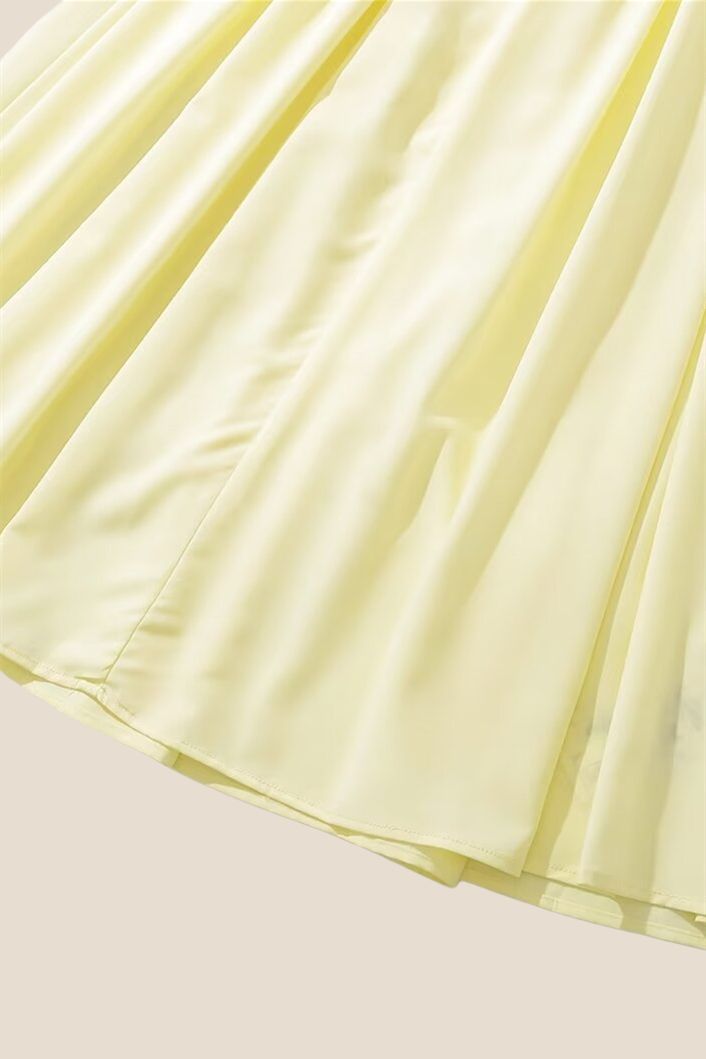 Strapless Yellow Pleated A-line Long Dress