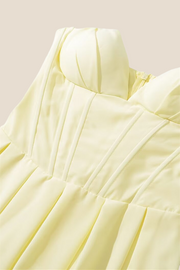 Strapless Yellow Pleated A-line Long Dress