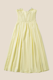 Strapless Yellow Pleated A-line Long Dress