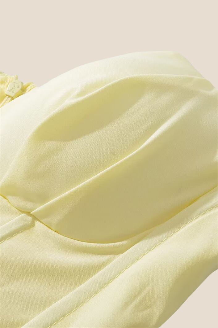 Strapless Yellow Pleated A-line Long Dress