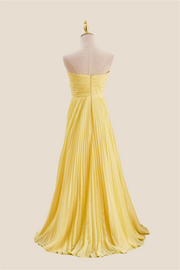 Strapless Yellow Pleated Chiffon Long Dress