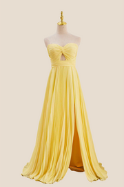 Strapless Yellow Pleated Chiffon Long Dress