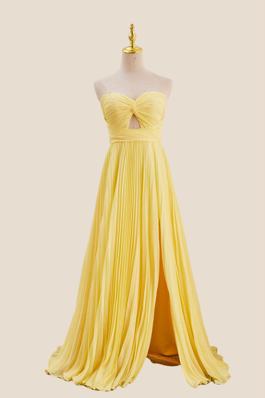 Strapless Yellow Pleated Chiffon Long Dress