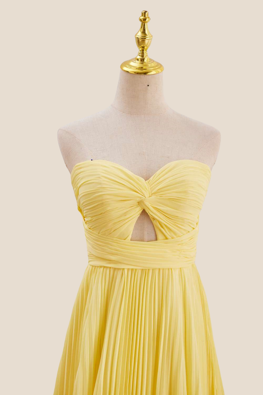 Strapless Yellow Pleated Chiffon Long Dress