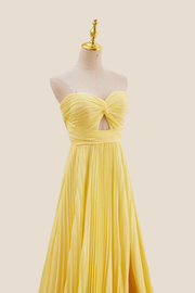 Strapless Yellow Pleated Chiffon Long Dress