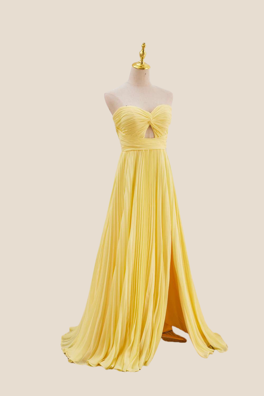 Strapless Yellow Pleated Chiffon Long Dress