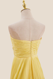 Strapless Yellow Pleated Chiffon Long Dress