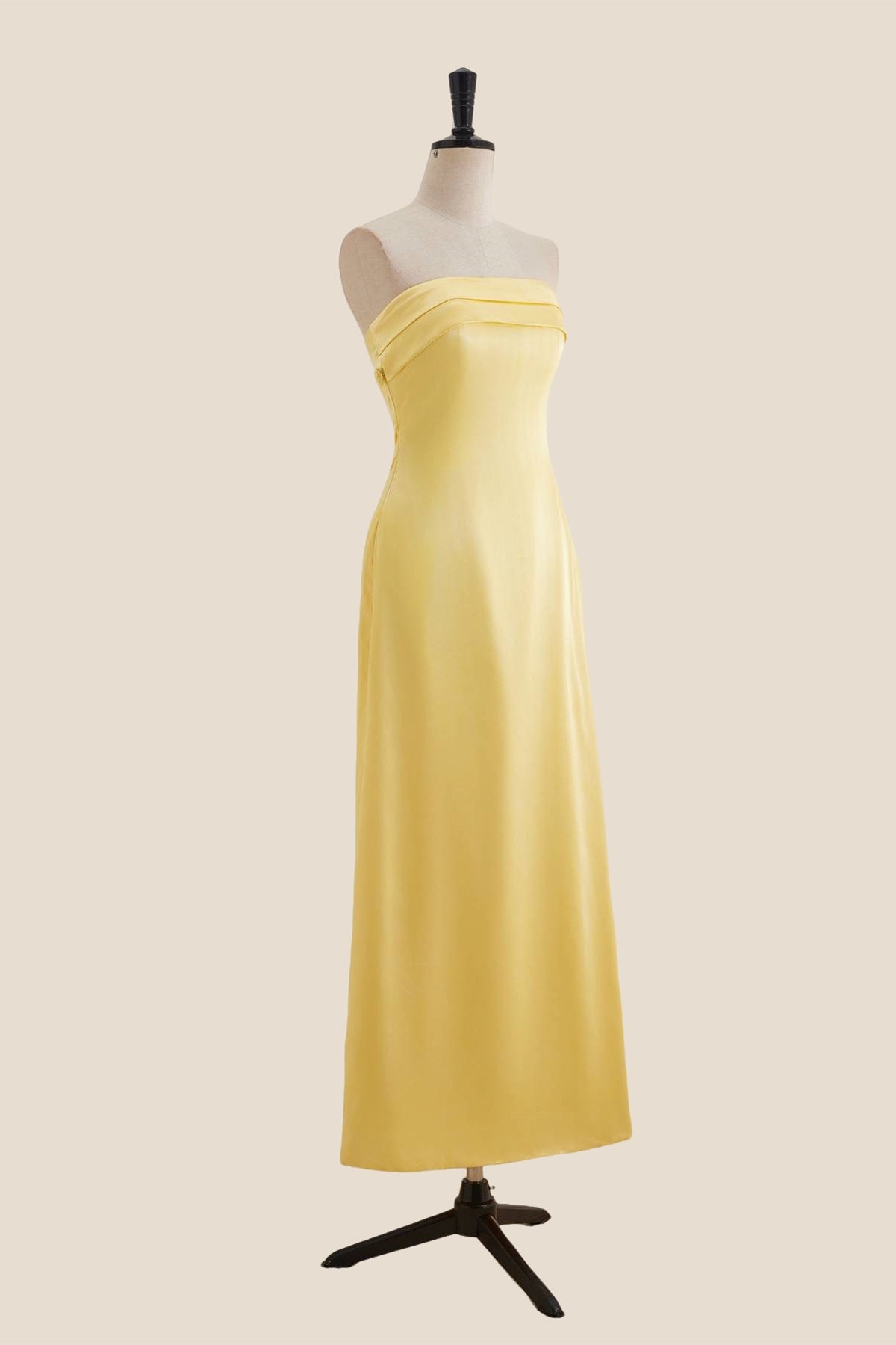 yellow strapless silk dress Strapless Satin Maxi Dress in Yellow