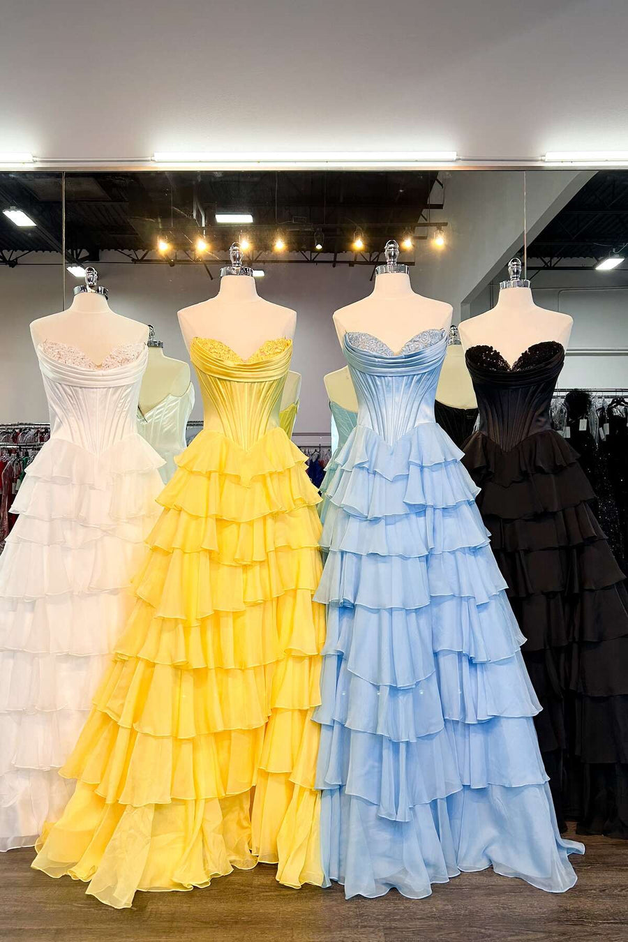 Strapless Yellow Tiered Chiffon Long Dress with Slit Ohmollydress Strapless Yellow Tiered Chiffon Long Dress with Slit Ohmollydress