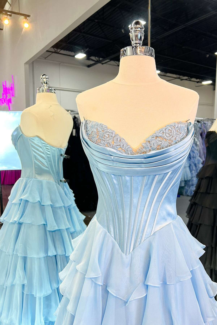 blue and yellow long dress A-Line Tulle Gold/Blue Long Prom Dress, Blue Formal Evening Dress US 16 / Gold/Blue